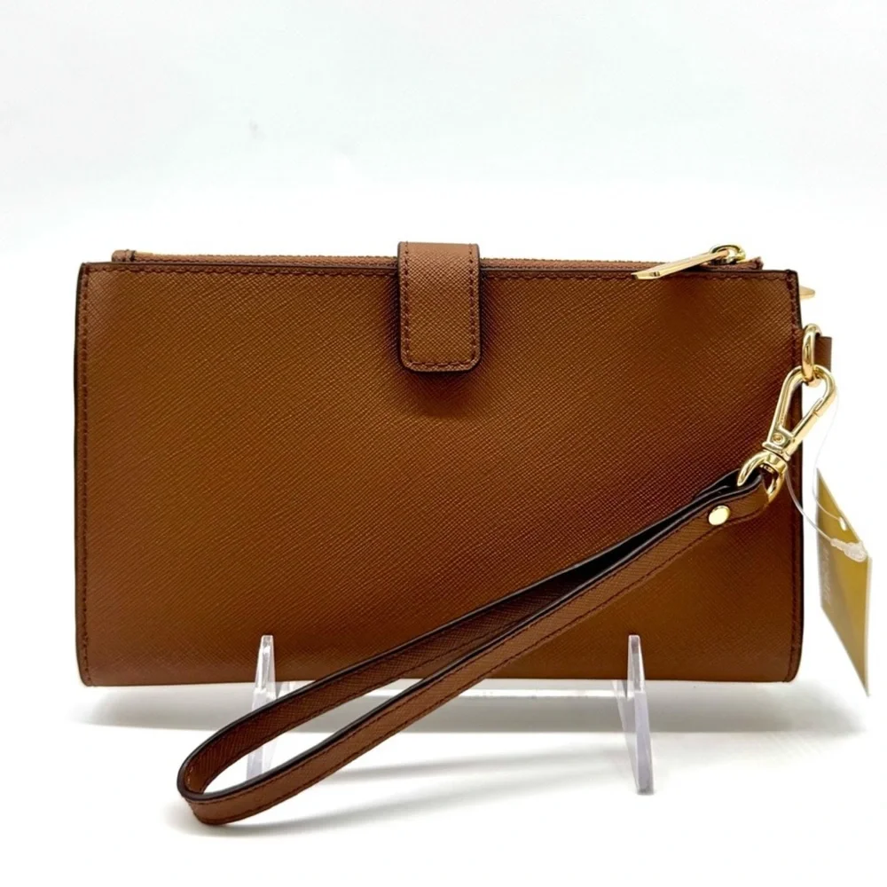 Michael Kors Large Jet Set Travel Logo Double Zip Wallet Luggage Brown - Picture 5 of 9